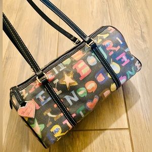 Dooney & Bourke EUC Vtg Multicolored Graffiti Coated Canvas BarrelBag RainbowZip